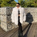 Chana | Luxury Stylish Scandinavian Xpale Blue Fox Fur Jacket With Stand Up Collar