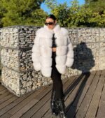 Chana | Luxury Stylish Scandinavian Xpale Blue Fox Fur Jacket With Stand Up Collar