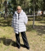 Samantha | Luxury Scandinavian Blue Fox Fur Transformable Jacket / Coat With Hood