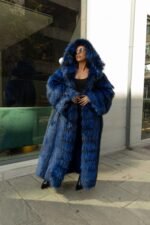 Pridget | Double Sided Scandinavian Dyed Royal Blue Silver Fox With Rex Fur Coat – Huge Hood - Image 2