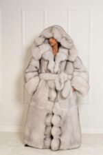 Dovie | Luxury Double Sided Full Length Blue Fox Fur Coat With Fur Belt – Huge Hood - Image 2