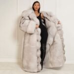 Dovie | Luxury Double Sided Full Length Blue Fox Fur Coat With Fur Belt – Huge Hood