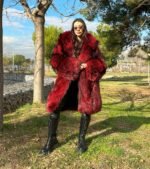 Kylie | Luxury Scandinavian Red Passion Silver Fox Coat With Lavish Smoking Collar