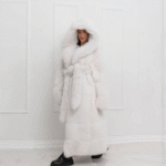 Lakelyn | Luxury Scandinavian White Fox Long Coat With Lavish Double Sided Fur Hood & Belt