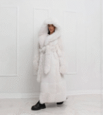Lakelyn | Luxury Scandinavian White Fox Long Coat With Lavish Double Sided Fur Hood & Belt
