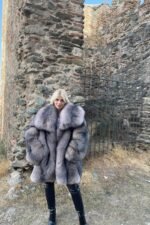 Nevaeh | Luxury Crystal Fox Fur Jacket With Huge Collar