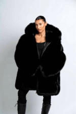 Rowen | Luxury Saga Black Fox Fur Jacket With Double Sided Fur Hood & Zipper - Image 2