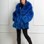 Mischa | Luxury Scandinavian Oversized Royal Blue Fox Fur Coat Full Length With Detachable Tails