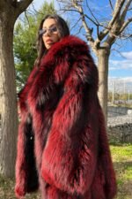 Kylie | Luxury Scandinavian Red Passion Silver Fox Coat With Lavish Smoking Collar - Image 2