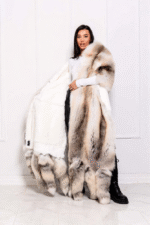 Danni | Luxury Rare Double Face Scandinavian Fawn Light Fox & White Rex Fur Boa-Cape With Detachable Tails