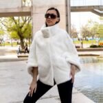 Casie | Luxury Scandinavian White Mink Fur Cape / Jacket With Stand Up Collar