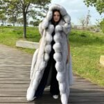 Peppi | Luxury Double Sided Saga Long Scandinavian Blue Fox Fur Vest With Lavish Hood