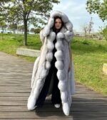 Peppi | Luxury Double Sided Saga Long Scandinavian Blue Fox Fur Vest With Lavish Hood