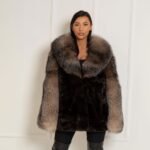 Lilijana | Luxury Scandinavian Mahogany Mink Fur Jacket With Lavish Crystal Fox Fur Collar – Sleeves