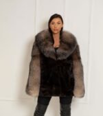 Lilijana | Luxury Scandinavian Mahogany Mink Fur Jacket With Lavish Crystal Fox Fur Collar – Sleeves