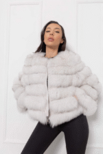 Clinton | Luxury Fluffy Blue Fox Fur Jacket With U Type Collar & Zipper - Image 2