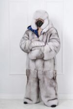 Gretchen | Luxury Double Side Saga Fox Fur Costume Blue Fox & Royal Blue Rex – Fur Mittens & Fur Hat - Image 2