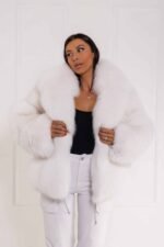 Kirby | Luxury Scandinavian Shadow White Fox Fur Jacket With Lavish Fur Collar - Image 2