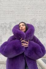 Journee | Luxury Purple Scandinavian Fox Coat With Lavish Huge Collar
