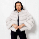 Clinton | Luxury Fluffy Blue Fox Fur Jacket With U Type Collar & Zipper