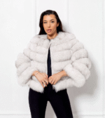 Clinton | Luxury Fluffy Blue Fox Fur Jacket With U Type Collar & Zipper