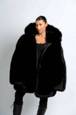 Rowen | Luxury Saga Black Fox Fur Jacket With Double Sided Fur Hood & Zipper - Image 3