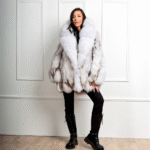 Buffy | Luxury Scandinavian Blue Fox Fur Jacket With Lavish Horizontal Layered Smoking Collar