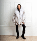 Buffy | Luxury Scandinavian Blue Fox Fur Jacket With Lavish Horizontal Layered Smoking Collar