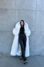 Mariah | Luxury Scandinavian White Fox Coat Full Length With Lavish Double Sided Fur Hood - Image 2