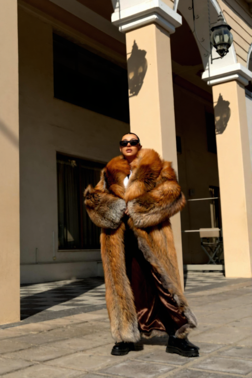 62519933-b320-486e-8079-a1f1222308f7 Phyllis | Luxury Rare Scandinavian Gold Cross Fox Full Length Fur Coat With Extra Lavish Collar - Image 1