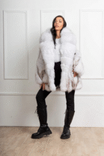 Buffy | Luxury Scandinavian Blue Fox Fur Jacket With Lavish Horizontal Layered Smoking Collar - Image 2