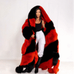 Crystal | Luxury Scandinavian Double Face Fur Oversized Diagonal Cut Fox Fur Coat Full Length With Detachable Tails