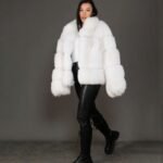 Yaiza | Luxury Scandinavian White Fox Fur Jacket With Small Fur Collar