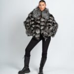 Carina | Luxury Scandinavian Silver Heavy Fox Fur Bomber Jacket With Lavish Stand Up Collar