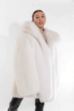 Sage | Luxury Scandinavian Natural White Fox Fur Jacket With Double Fur Hood - Image 2