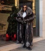 Jamesyn | Luxury Full Length Scandinavian Silver Fox Fur Coat With Huge Notched Collar