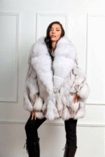 Buffy | Luxury Scandinavian Blue Fox Fur Jacket With Lavish Horizontal Layered Smoking Collar - Image 3