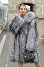 Kris | Luxury Scandinavian Silver Fox fur Coat Lavish Double Side Fur Hood - Image 2