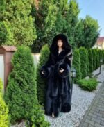 Lottie | Luxury Scandinavian Black Fox Long Coat With Lavish Double Sided Fur Hood & Belt - Image 3