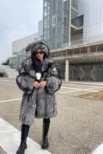 Veda | Luxury Silver Fox Fur Set Coat & Hat With Detachable Huge Tail