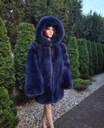 Amity | Luxury Double Sided Navy Blue Fox Fur Jacket Full Skins With Lavish Hood - Image 2