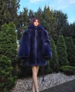 Amity | Luxury Double Sided Navy Blue Fox Fur Jacket Full Skins With Lavish Hood - Image 5