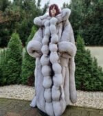 Sara | Double Sided Long Scandinavian Blue Fox Coat With Fur Belt
