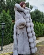 Sara | Double Sided Long Scandinavian Blue Fox Coat With Fur Belt - Image 2