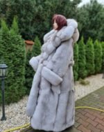 Sara | Double Sided Long Scandinavian Blue Fox Coat With Fur Belt - Image 3