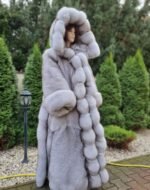Sara | Double Sided Long Scandinavian Blue Fox Coat With Fur Belt - Image 4