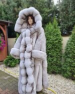 Sara | Double Sided Long Scandinavian Blue Fox Coat With Fur Belt - Image 5