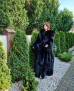 Lottie | Luxury Scandinavian Black Fox Long Coat With Lavish Double Sided Fur Hood & Belt - Image 9