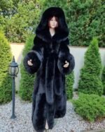 Lottie | Luxury Scandinavian Black Fox Long Coat With Lavish Double Sided Fur Hood & Belt - Image 6