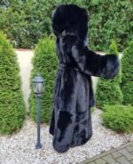 Lottie | Luxury Scandinavian Black Fox Long Coat With Lavish Double Sided Fur Hood & Belt - Image 4